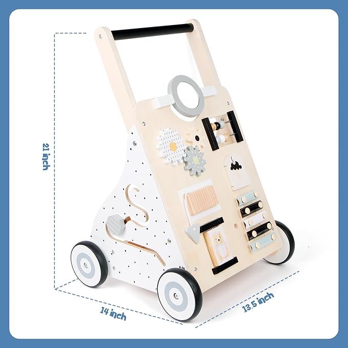 Asweets Wooden Baby Walker Push and Pull Learning Activity Walker Kids’ Activity Toy Multiple Activities Center Develops Motor Skills & Stimulates Creativity(Natural)
