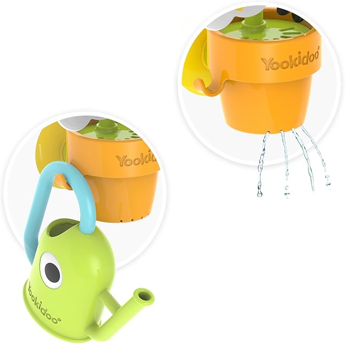 Yookidoo Watering Can Baby Bath Toy (Ages 1-3) Spinning Lady Bug & Tipping Bird Toy With 3 Moving Pieces (Mold Free) - Attaches To Tub Wall For Easy Toy Holder and Storage - For Toddler Bath Time