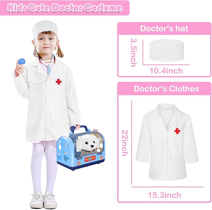 Dog Toys Doctor Kit for Kids, Walking Barking Electronic Interactive stuffed Puppy Toy with Pretend Playset for Toddlers, Pet Care Veterinarian Toy Set, Ages 3-6 Year Old for Girls Role Play Gift Blue