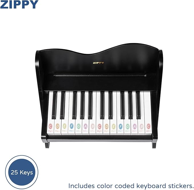 ZIPPY Kids Piano Keyboard, 25 Keys Digital Piano for Kids, Volume Adjustable, Mini Music Educational Instrument Toy, Wood Toy for Toddlers Girls Boys (Black)