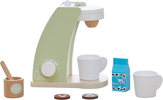 Teamson Kids - Little Chef Frankfurt Wooden Coffee Machine Play Kitchen Accessories - Green- 8 pcs