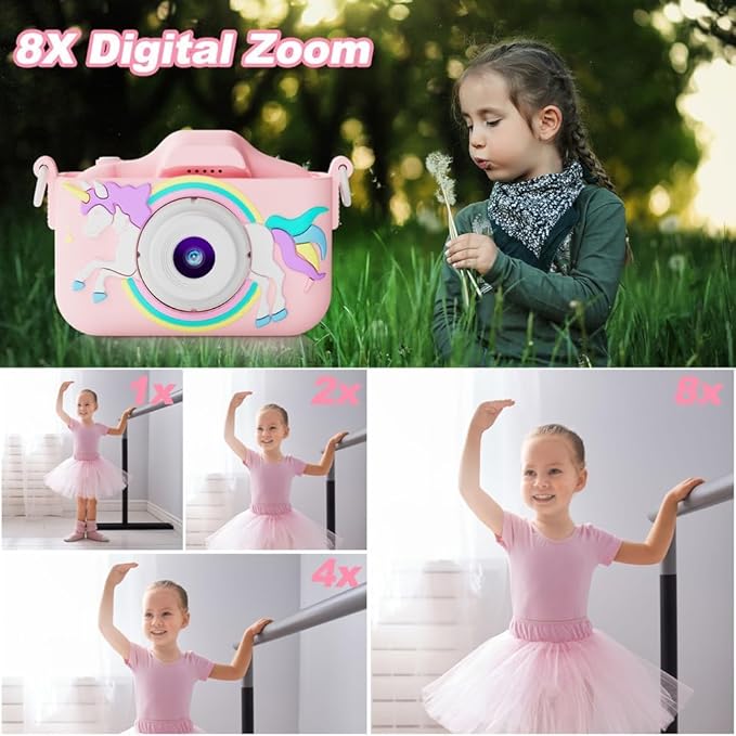 Kids Camera Toys for 3-8 Year Old Girls Boys, Toddler Digital Video Camcorder with Cartoon Soft Silicone Cover, Christmas Birthday Gifts for Kids - 32GB SD Card Included