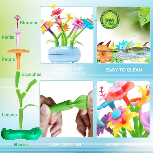 BIRANCO. Flower Garden Building Set - Grow up! Fun Stacking Toys for Toddlers and Kids Age 3-6 Year Olds, Educational Activity for Preschool, Cool STEM Gardening Gifts for Girls (138 PCS)