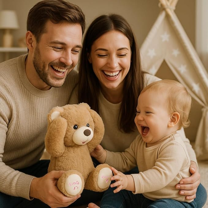 Hopearl Peek A Boo Bear Interactive Repeats What You Say Plush Teddy Bear Toy Musical Singing Talking Stuffed Animal Adorable Electric Animate Gift for Toddlers, Brown, 11''