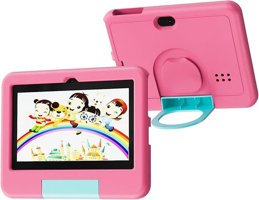 Kids Tablet, 7 inch Android Tablet for Kids, 4GB RAM 32GB ROM 1TB Expand, Toddler Tablets with Parental Control, IPS Screen, Dual Camera, Educational, Games, Shockproof Case for Boys/Girls (Pink)