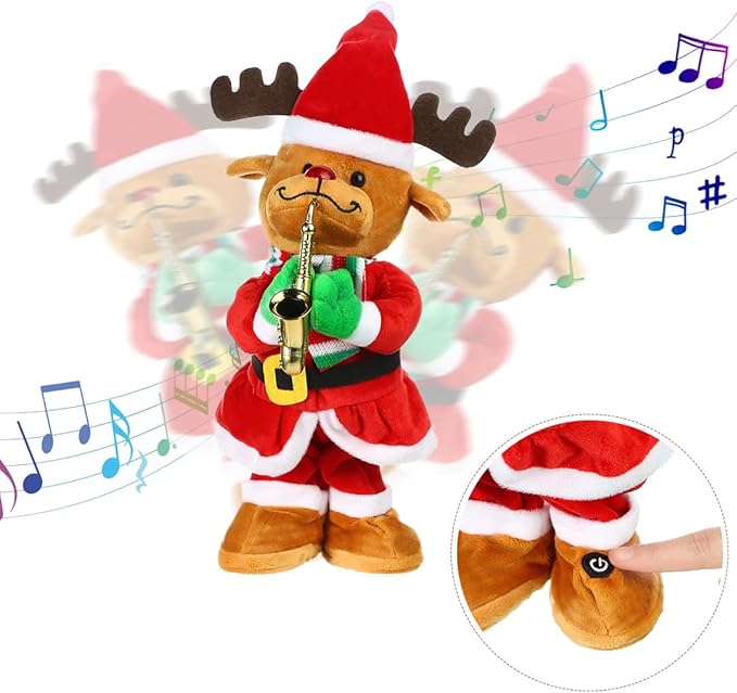 Twisting Singing Christmas Tree Santa Claus Reindeer Electric Musical Dancing Repeat What You Say Interactive Animated Plush Doll Figures with Songs Lights Funny Talking Glowing Doll Xmas Gift Decor