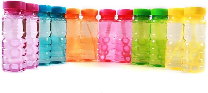Big Bubble Bottle 12 Pack - 4oz Blow Bubbles Solution Novelty Summer Toy - Activity Party Favor Assorted Colors Set