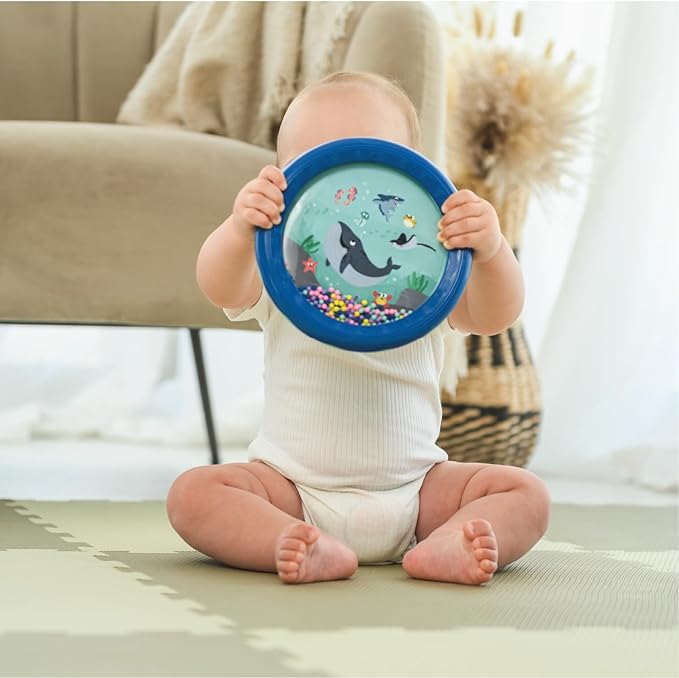 Edushape Sea World Drum for Baby - Set of 1 Ocean Baby Drum Toy for Toddlers 1-3 - Small Drums Musical Toy for Babies 1 Year Old and Up, Soothing Sounds, Fun Tummy Time and Sensory Development