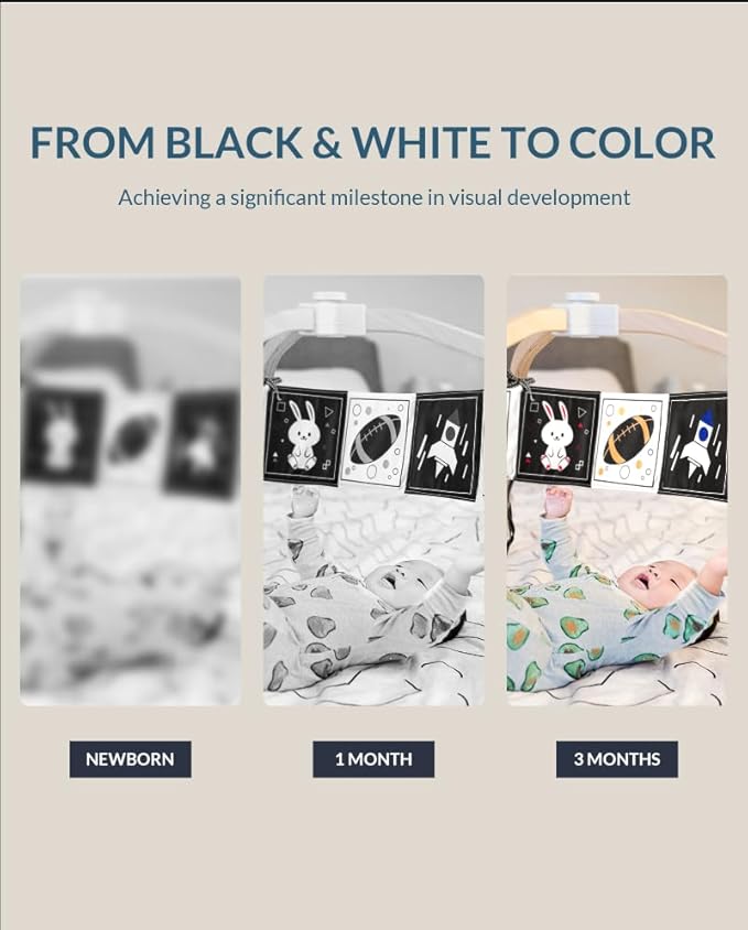 High Contrast Black and White Baby Toys for Newborn 0-6 Months – Contrast Cards & Sensory Baby Book with Mirror – Tummy Time Infant Toys for Visual Stimulation, Early Learning & Brain Development