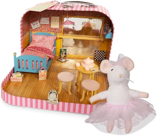 Ella's Ballet Room to Go + Ella Plush 11cm – Easy DIY Dollhouse in Suitcase | Wooden Furniture, Ballet Barre & Decoration Sheets | 1:12 Scale | Sam & Julia's Mouse Mansion