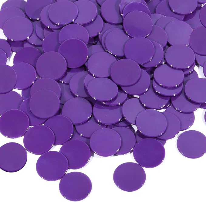 Coopay 1-1/5 inch Plastic Learning Counters Disks Bingo Chip Counting Discs Markers for Math Practice and Poker Chips Game Tokens, 200 Pieces(Purple)