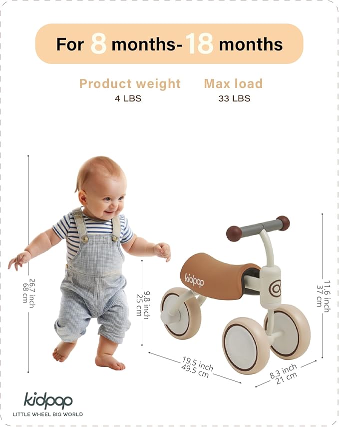 kidpop Bee Baby Balance Bike Toddler for 1 Year Old Kids Ride On Toys First Birthday Gift Toddler First Bike (White)