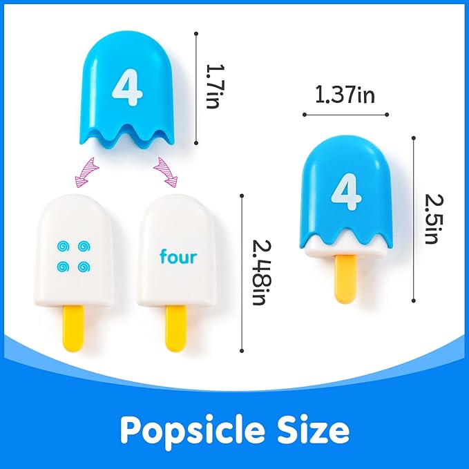 Mini Number Pops 1-10 – Fun Number Matching Toys for Kindergarten & Preschool – Ice Cream Counting & Recognition Math Games
