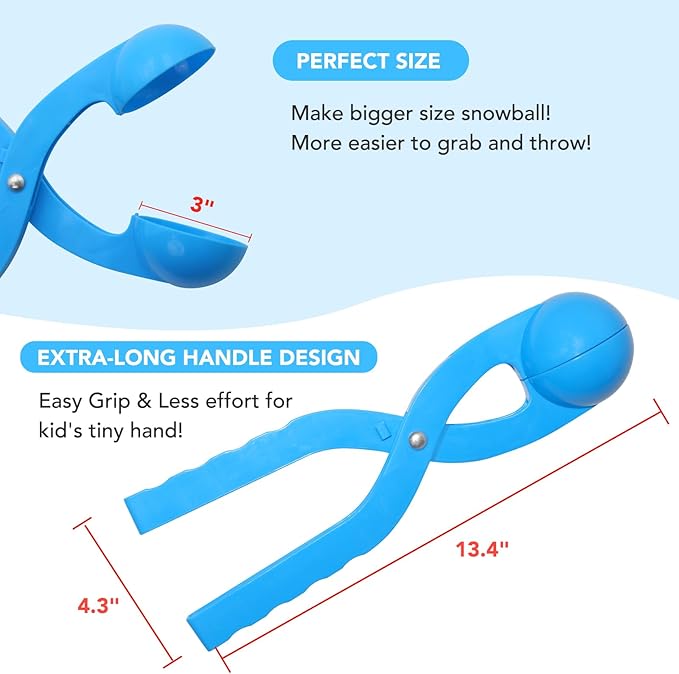 Snow Toys, Snowball Maker Snow Ball Shaper Molds with Handle for Kids Outdoor Indoor Winter Snowball Fight Maker Tool Clip Snow Games for Toddlers Boys Girls Ages 4 5 6 7 (Set of 2,Green,&Ocean Blue)