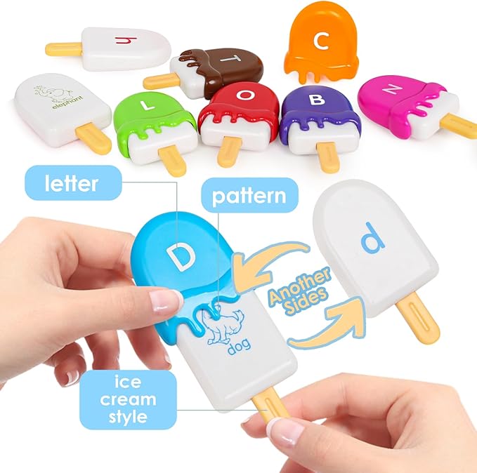 Alphabet Learning Toys Matching Letter ABC Fine Motor Toy Double-Side Ice Cream Toys Preschool Learning Activities Montessori for Toddler Kids Ages 2 3 4 5