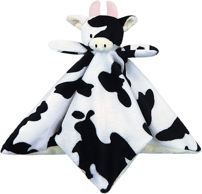 Baby Cow Soft Stuffed Animal Security Blanket, Plush Cow Character Lovey Blanket, Baby Shower/Nursery Gift, Newborn Infant Toddler Snuggle Blankie for Boys Girls, Pink Horns, 13 Inches