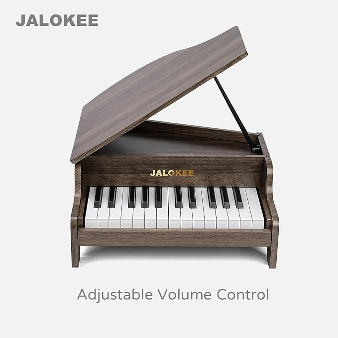 Kids Piano Keyboard, 25 Keys Grand Piano for Kids, Mini Music Educational Instrument Toy, Volume Adjustable, Wood Toy for Toddlers Girls Boys (Walnut)