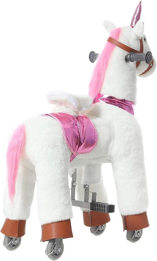 JoJoPooNy Ride on Unicorn Toys for Girls, Ride on Horse Riding Pony for Children 3-6 Years Old, Rideable Plush Walking Horse Animal with Wheels