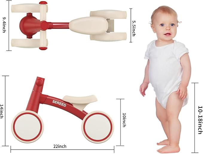 SEREED Baby Balance Bike for 1 Year Old Boys Girls 12-24 Month Toddler Balance Bike, 4 Wheels Toddler First Bike, First Birthday Gifts