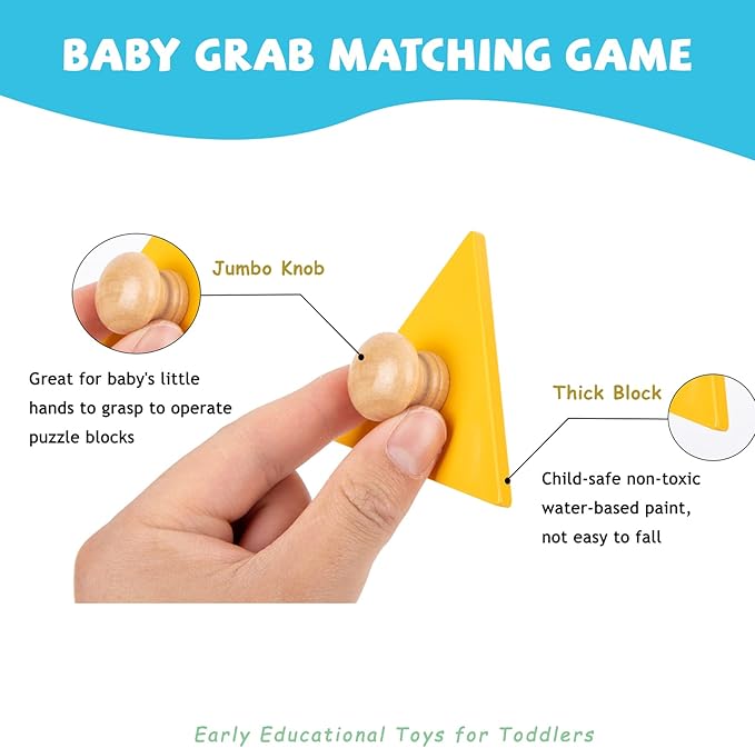 Montessori Toys for Babies 6-12 Months Wooden Shape Puzzles for Toddlers 1-3,Jumbo Knob Baby Puzzles for Easy Grasp,Color & Shape Sorter - Montessori Puzzle Preschool Learning Toys(5 Geometric Shape)