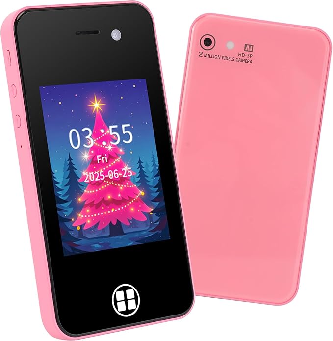Kids Smart Phone, Christmas Birthday Gifts for Boys Girls Toddler Cell Phone Toys with Dual Camera Music Player Mini Educational Learning Games Fake Phone for 4-8 Year Old with 16G SD Card (Pink)