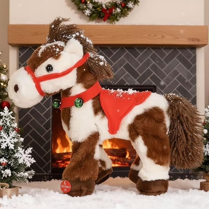 2025 Animated Plush Horse – Walking Toy, Electric Stuffed Animal Plush Interactive Horse Toy Figures, Soft Interactive Pony with Joyful Neighing Sounds Dancing (Pink)