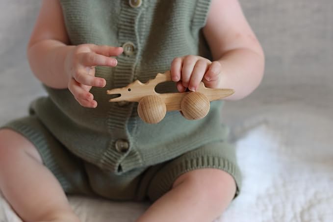 Adventure Awaits! Wooden Animal Rattle Toy Set for Toddlers & Preschoolers | Horse & Alligator Crocodile Wheeled Push and Pull Car 2 Pack