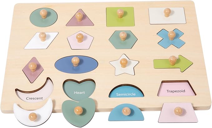 Adena Montessori Wooden Shape Peg 16 Piece Puzzle for Toddlers 2-4,Montessori Colorful Shapes Sorter Board,Geometric Color Matching Toys for Girls Boys 18-24 Months,Baby & Toddler Eearly Learning Gift