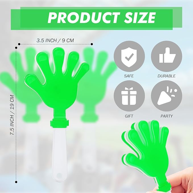 12 Pcs Hand Clappers Noisemakers 7.5 Inch Clappers Noisemakers Plastic Hand Clappers for Birthdays Game Football Sporting Events Cheers Supplies Dance Basketball Football Noisemakers(Green and White)