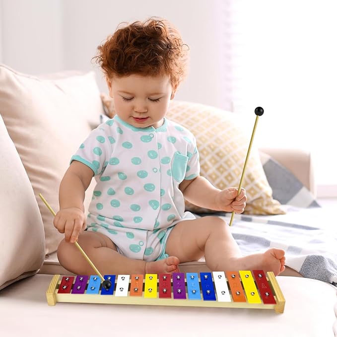 CeleMoon 15 Tone Natural Wooden Xylophone for Adults Kids Toddler with Multi-Colored Metal Bars, Music Instrument Gifts Toys for Preschool Educational Learning