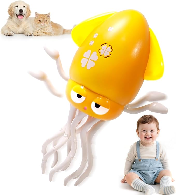 Dancing Octopus Baby Toy - Tummy Time Gift for Babies, Magic Music Dance Light, Infrared Automatic Obstacle Avoidance, Sensor Development Infant Toys Present for Toddler 3-8 Years Old Boy&Girl, Yellow