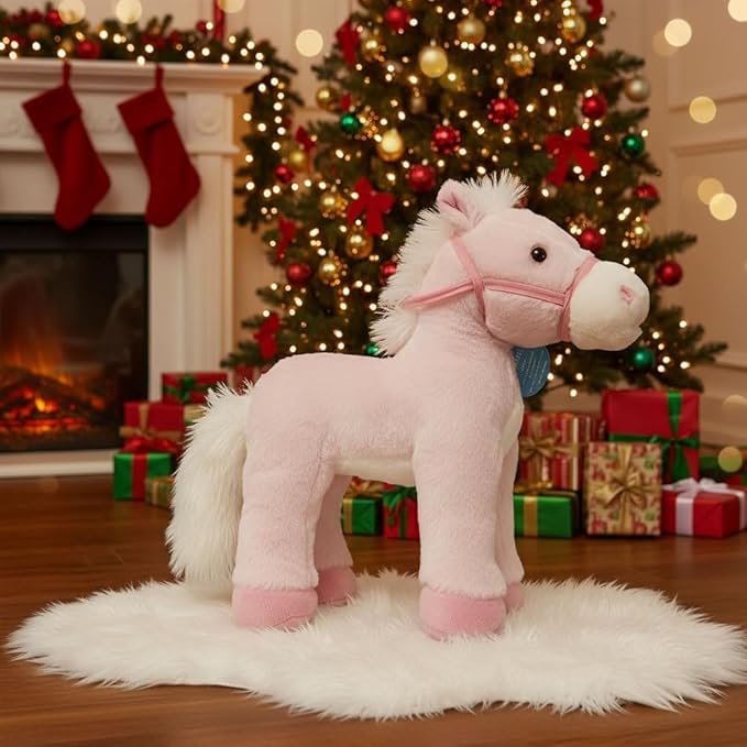 2025 Animated Plush Horse – Walking Toy, Electric Stuffed Animal Plush Interactive Horse Toy Figures, Soft Interactive Pony with Joyful Neighing Sounds Dancing (Pink)