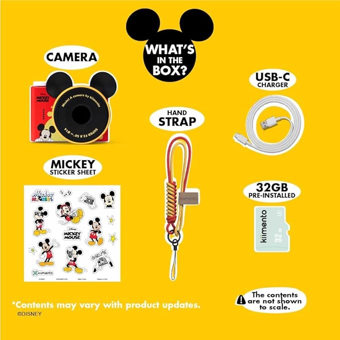 Mickey Mouse Mini Kids Toy Digital Camera & Video Camcorder for Ages 3-5, Teens and Adults, Selfie Lens, 20+ Filters, 12MP, 32GB, 1.55" Screen, Hand Made Strap - Model A by kiimento