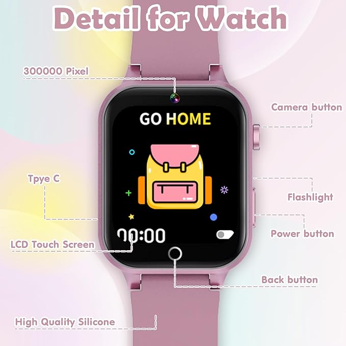 Luyiilo Kids Games Watch, with 26 Puzzle Games, Touch Screen, HD Camera, Alarm Clock, Toys for Ages 4-12 Years Old.Birthday Gift for Boys Girls (Pink)