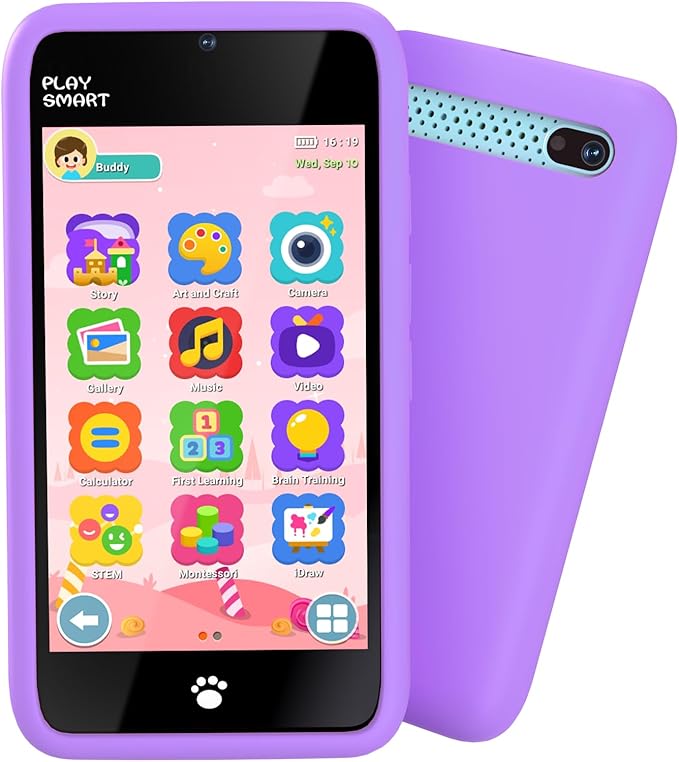 MOMILLA Kids Smart Phone Toys for Girls, 3.97” Touchscreen, Dual Cameras with Stickers, 200+ Games & 16GB Storage, Christmas Birthday Gifts for Kids Age 3-10, Educational Mini Toddler Play Phone Toy