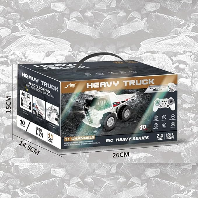 Remote Control Dump Truck Toy Construction Vehicle with Metal Bed 11CH Alloy RC Dump Truck for Teens Outdoor Sand Digger, Realistic Construction Toys Gift