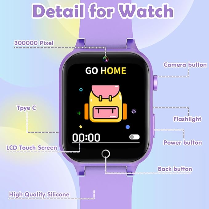 Luyiilo Kids Games Watch, with 26 Puzzle Games, Touch Screen, HD Camera, Alarm Clock, Toys for Ages 4-12 Years Old.Birthday Gift for Boys Girls (Purple)