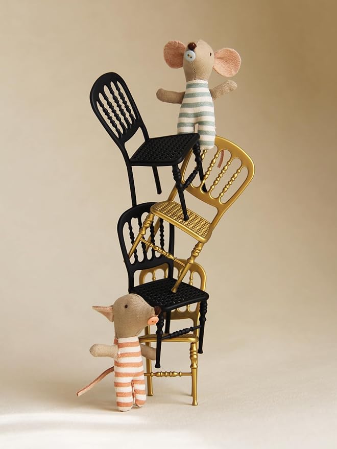 Fancy Vintage Dollhouse Furniture Dining Table Set, 1/12 Scale Miniature Table and 2 Chair of Dining Room Modern 3PCS Iron Dollhouse Furniture Christmas/Birthday Gift