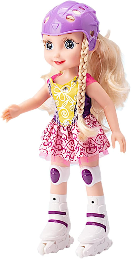 POCO DIVO Skating Princess 14" Dancing Doll Blading Skates Inline Roller Girl Interactive auto Retreat Baby Sonic Control Fashion Dress Blonde Beauty with Music