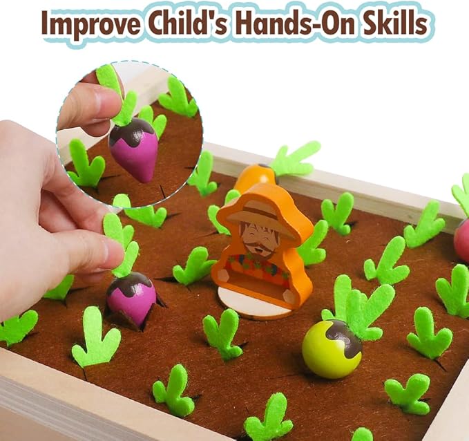 Skrtuan Montessori Toys for Toddlers 3 4 5 Years Old Boys Girls Baby, Wooden Toy Carrot Harvest Game, Educational Toys Shape Sorting Matching Puzzle, Memory Game Fine Motor Skill Gifts for Kids 3-5