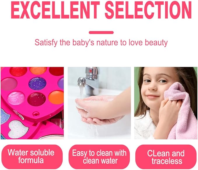 Heart Shape for Kids Makeup Kit, Real, Non Toxic, Washable Make Up for Girls Kids