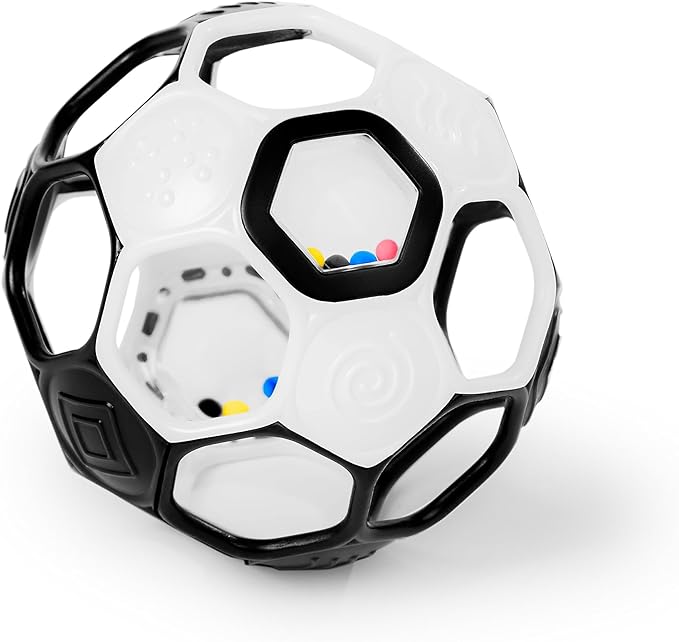 Bright Starts Oball Grippin' Goals Rattle Soccer Ball - Black & White, Easy-Grasp Toy for Newborn and Up