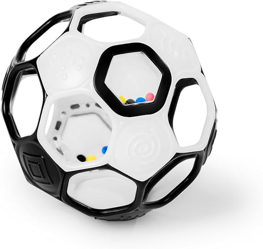 Bright Starts Oball Grippin' Goals Rattle Soccer Ball - Black & White, Easy-Grasp Toy for Newborn and Up