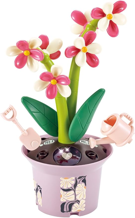 Musical Sunflower Piano Game Machine, Interactive Building Blocks Toy with Watering Can (Orchid)