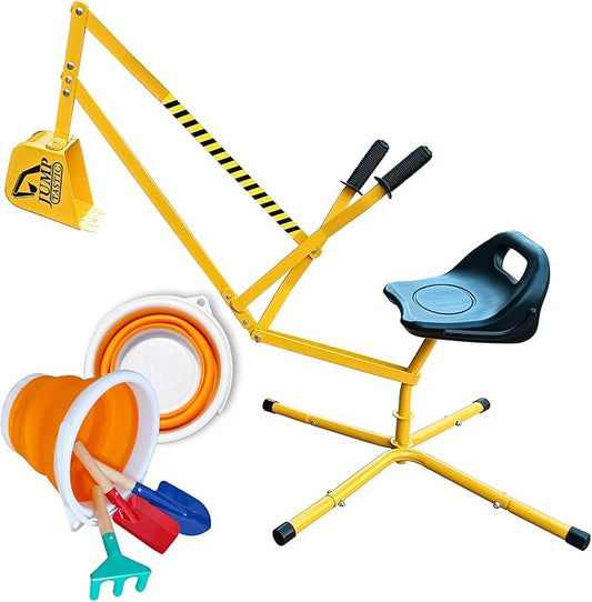 Sand Digger Sandbox Digger Toy, 360°Rotating Base, Sturdy Stable Steel Frame Structure-Metal Bucket, Kids Digger Excavator Digging Toys Excavator Ride on Beach Toys, Ideal for Sand Sandbox Beach Snow