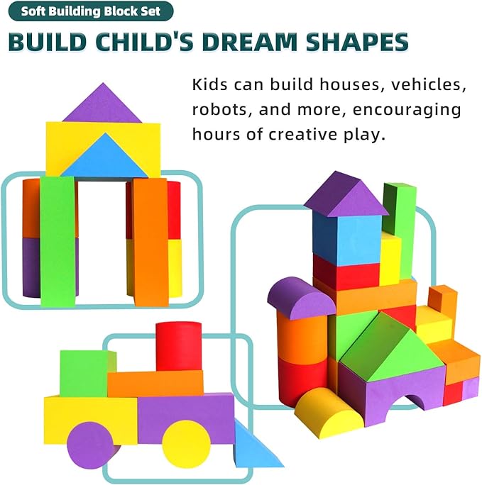 Suitable Size Foam Building Blocks for Toddlers 18M+, Big Soft Stacking Blocks Toys, Baby Bath Toys, Sensory & Early Development Toys for Kids 1.5 Years Up (Starter Kit)