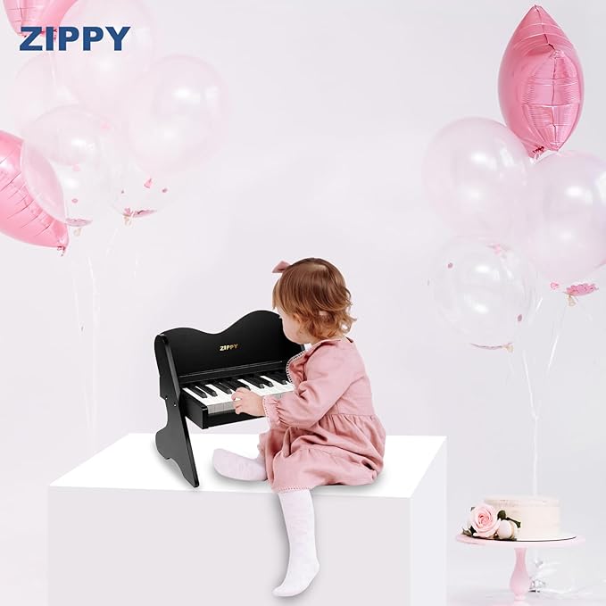 ZIPPY Kids Piano Keyboard, 25 Keys Digital Piano for Kids, Volume Adjustable, Mini Music Educational Instrument Toy, Wood Toy for Toddlers Girls Boys (Black)