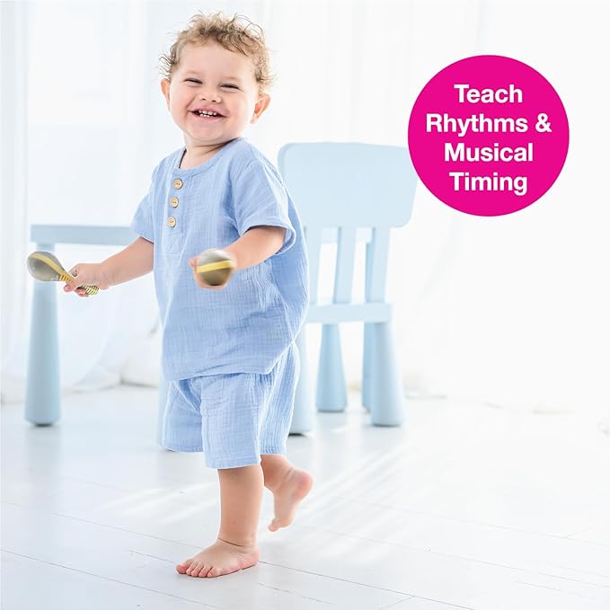 Edushape Maracas for Baby Set of 2 - Boho Chic Colors - Toddler and Kids Maracas - Musical Instrument for Babies Baby Shaker Toy - Soothing Sound for Sensory Development