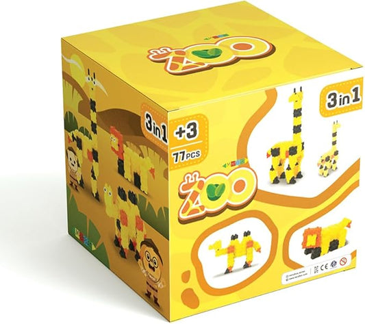 STEM Toys for Kids Ages 3+ Zoo 3-in-1 | Educational Building Blocks Set | 77-Piece BPA-Free Plastic Construction Kit | Creativity & Fine Motor Skills | Animal-Themed Creative Play
