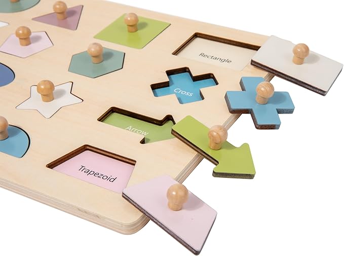 Adena Montessori Wooden Shape Peg 16 Piece Puzzle for Toddlers 2-4,Montessori Colorful Shapes Sorter Board,Geometric Color Matching Toys for Girls Boys 18-24 Months,Baby & Toddler Eearly Learning Gift